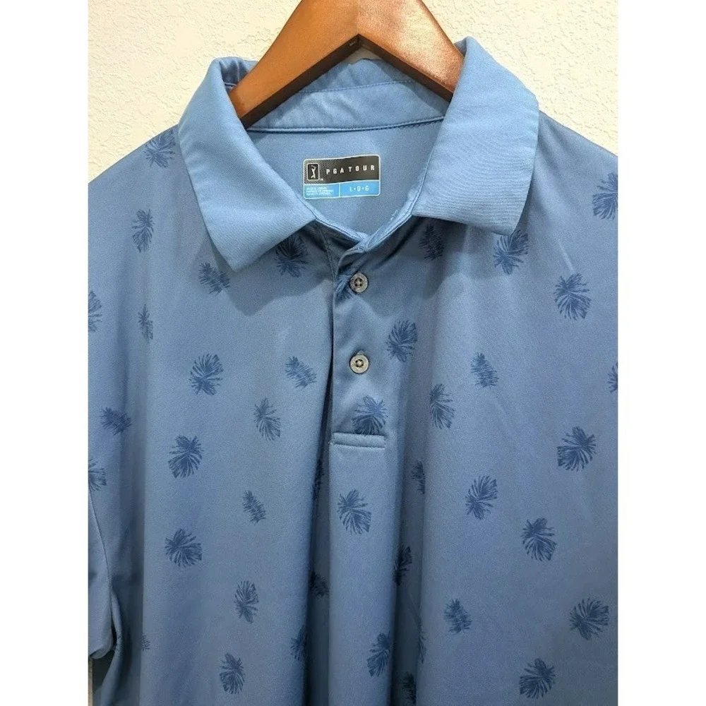 PGA Tour Golf‎ Polo Men's Blue on Blue Leaf  Size Large Lightweight Summer